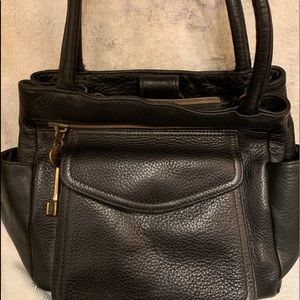 Small handled black leather Fossil purse